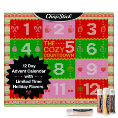 ChapStick Advent Calendar 2025 cozy packaging, ideal stocking stuffer for the holidays.