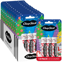 ChapStick Candy Cane lip balm tube delivers minty moisture on lips.