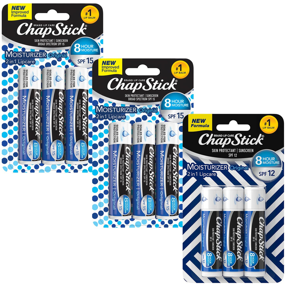 ChapStick Moisturizer 2-in-1 SPF12 pack shown for daily lip protection.