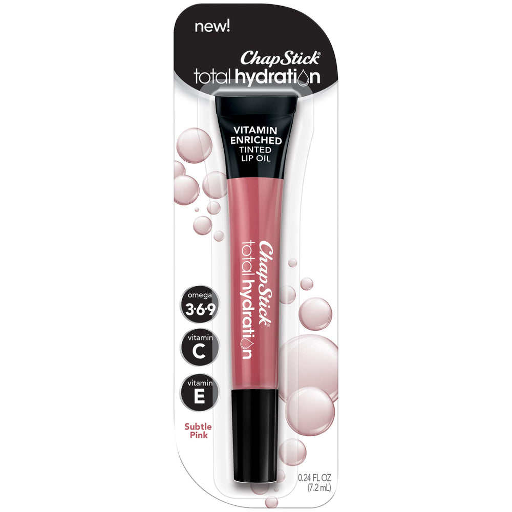 ChapStick Total Hydration Subtle Pink lip oil provides nourished, tinted shine for everyday lips.