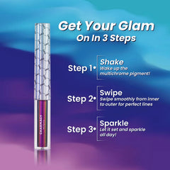 CHARMACY Metallic glitter finish with high pigment for bold liner impact.