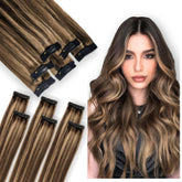 Charmele balayage clip-in extensions 10 inch blend for natural highlights.
