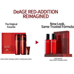 CHARMZONE DeAge Red Addition toner bottle application delivers hydrating toning with a refreshing finish