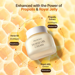 CHARMZONE Propolis Horse Oil Cream with royal jelly emphasizes nourishing ingredients for supple skin.