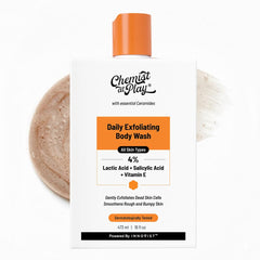 Chemist At Play Exfoliating Body Wash bottle shows a deep-clean for dry skin