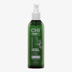 CHI PowerPlus revitalizing hair treatment bottle; scalp soothing action.