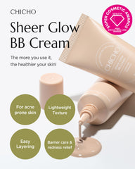 CHICHO Sheer Glow BB Cream being applied for a natural, non-greasy finish