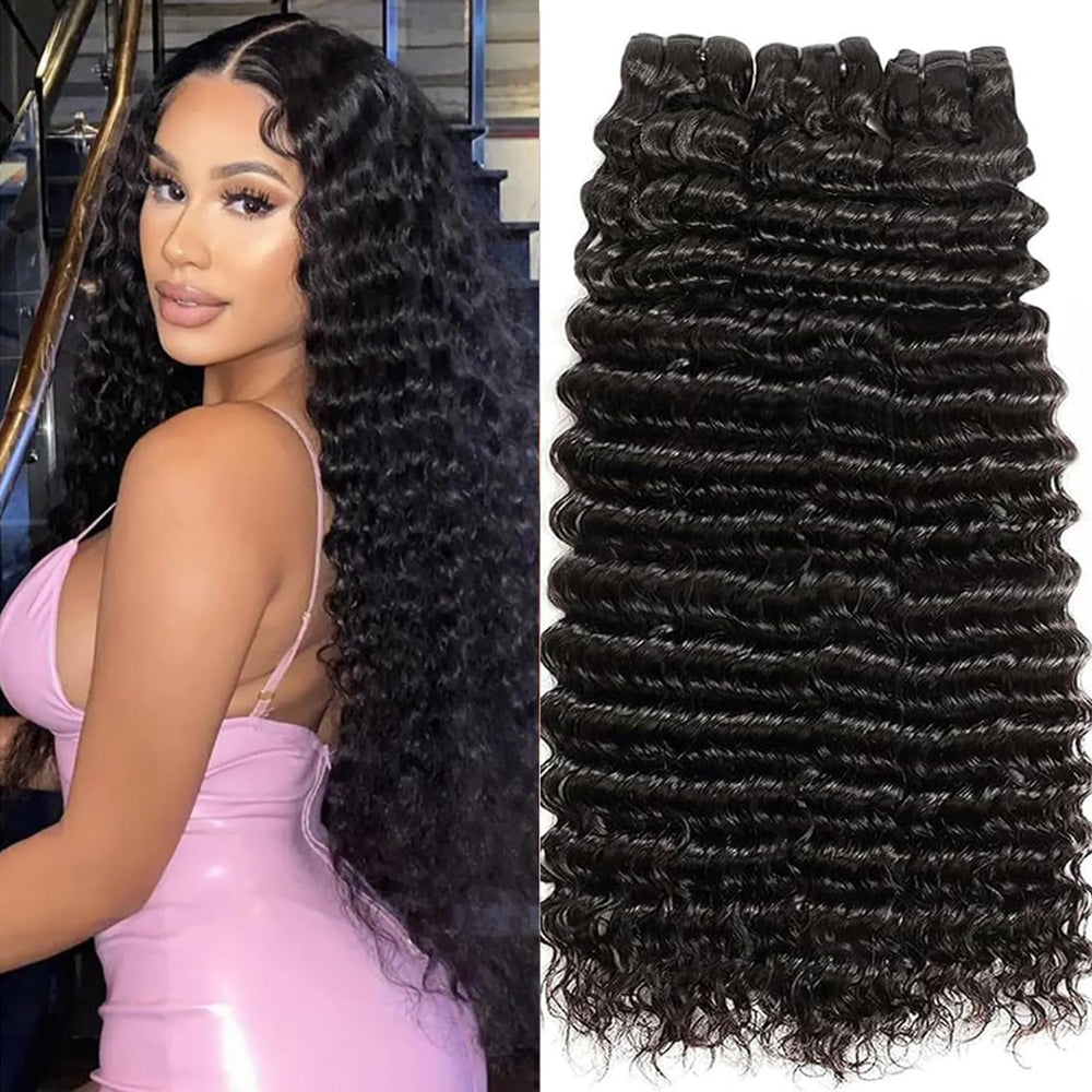 Chikamlty deep wave bundle 16 inch close-up texture for fullness