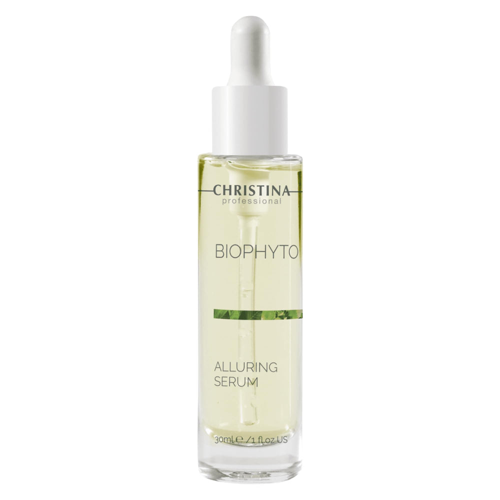 Christina Biophyto Alluring Serum bottle front glow highlighting glow-boosting formula