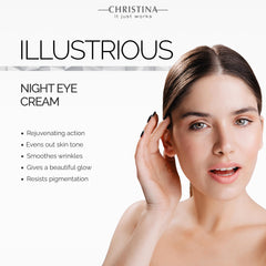 Packaging of CHRISTINA Illustrious Night Eye Cream on a vanity