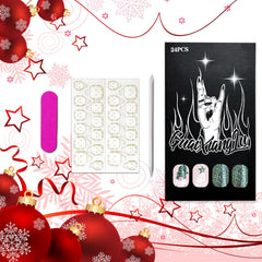 Christmas Press On Nails closeup of Christmas tree design.