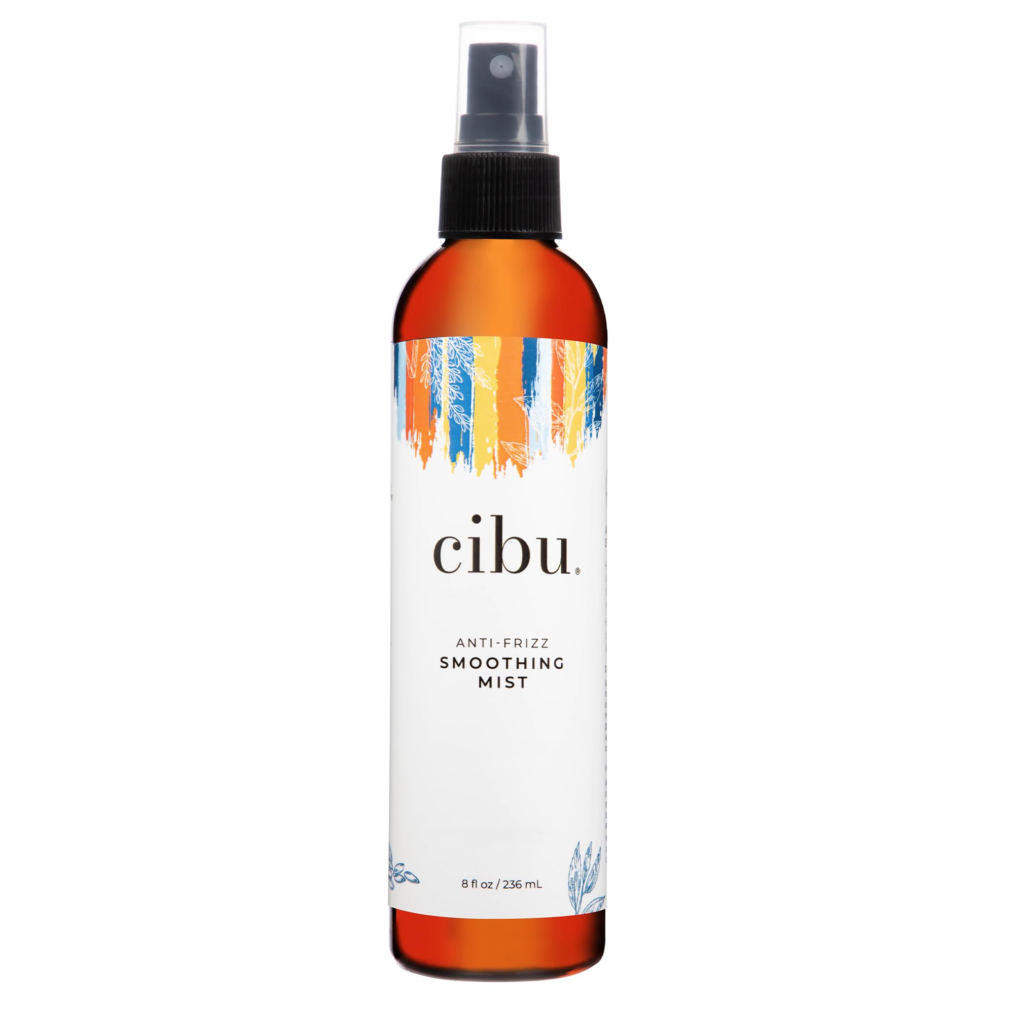 CIBU anti-frizz smoothing spray bottle delivers humidity protection for sleek hair.