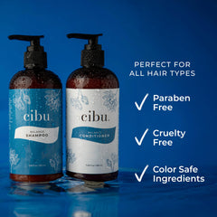 CIBU Balance bundle packshot with two bottles for daily moisture and shine