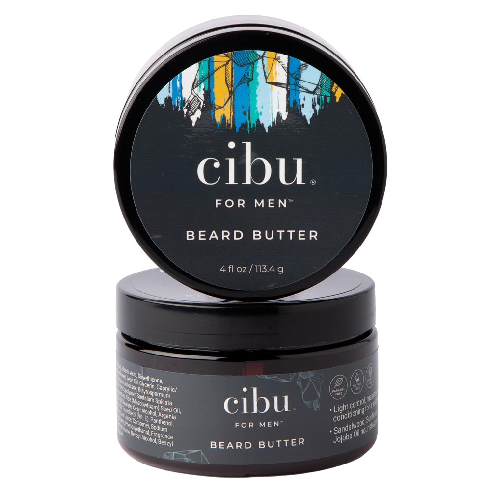 CIBU beard butter jar close-up highlighting rich hydration for beard care.