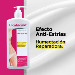 Cicatricure skin texture close-up highlights creamy moisturizing consistency.