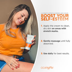 Cicatrissim applied to thighs to soften stretch marks