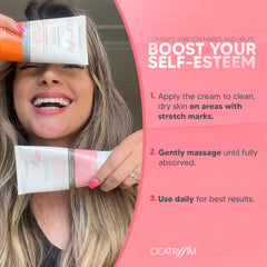 Cicatrissim White application on abdomen for even skin tone.