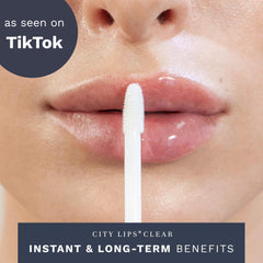 Swatch demonstrates hydration and long-lasting comfort from City Lips Clear gloss.