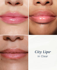 City Lips Clear tube closeup shows tingling sensation and plump-looking lips.