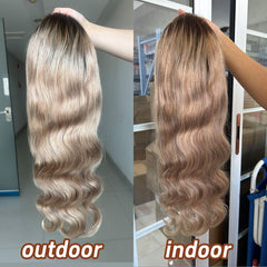 CIYOO 13x6 body wave wig in ash blonde for versatile styles.