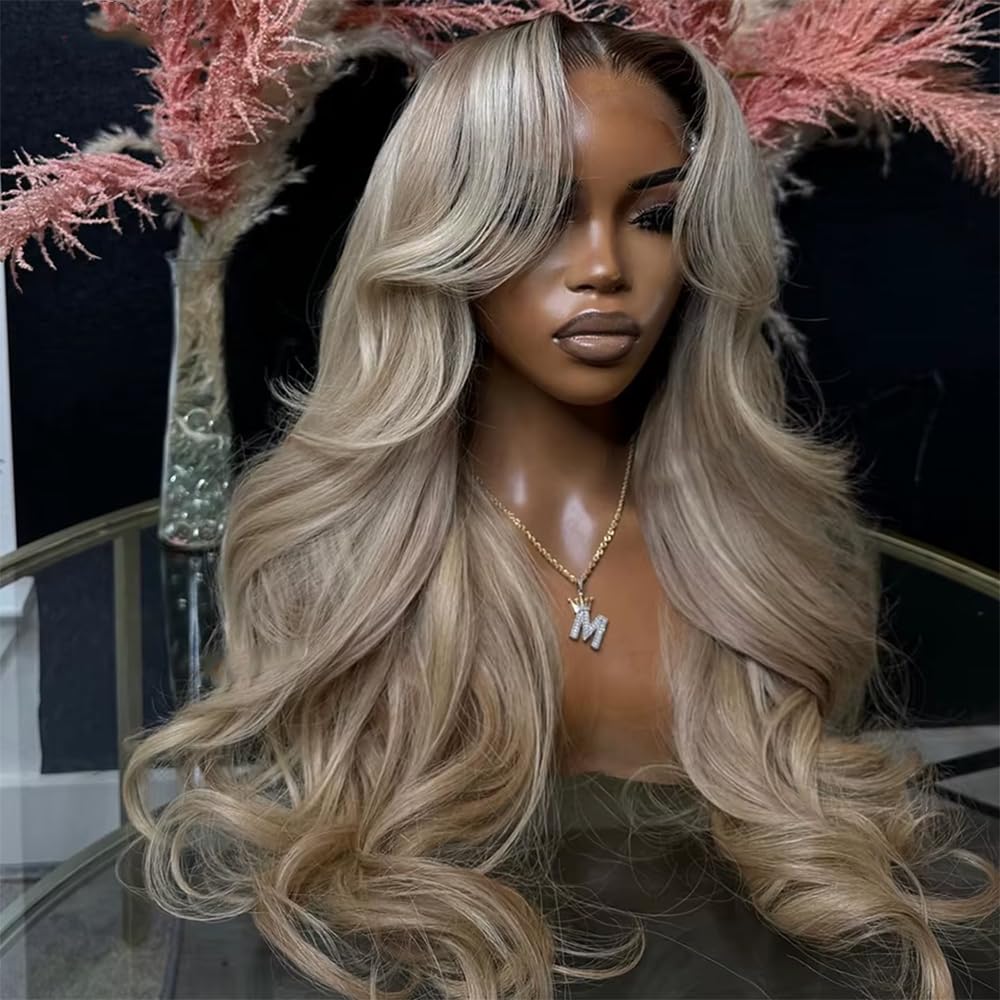 CIYOO Ombre Brown Roots Ash Blonde wig with HD lace front for natural parting.