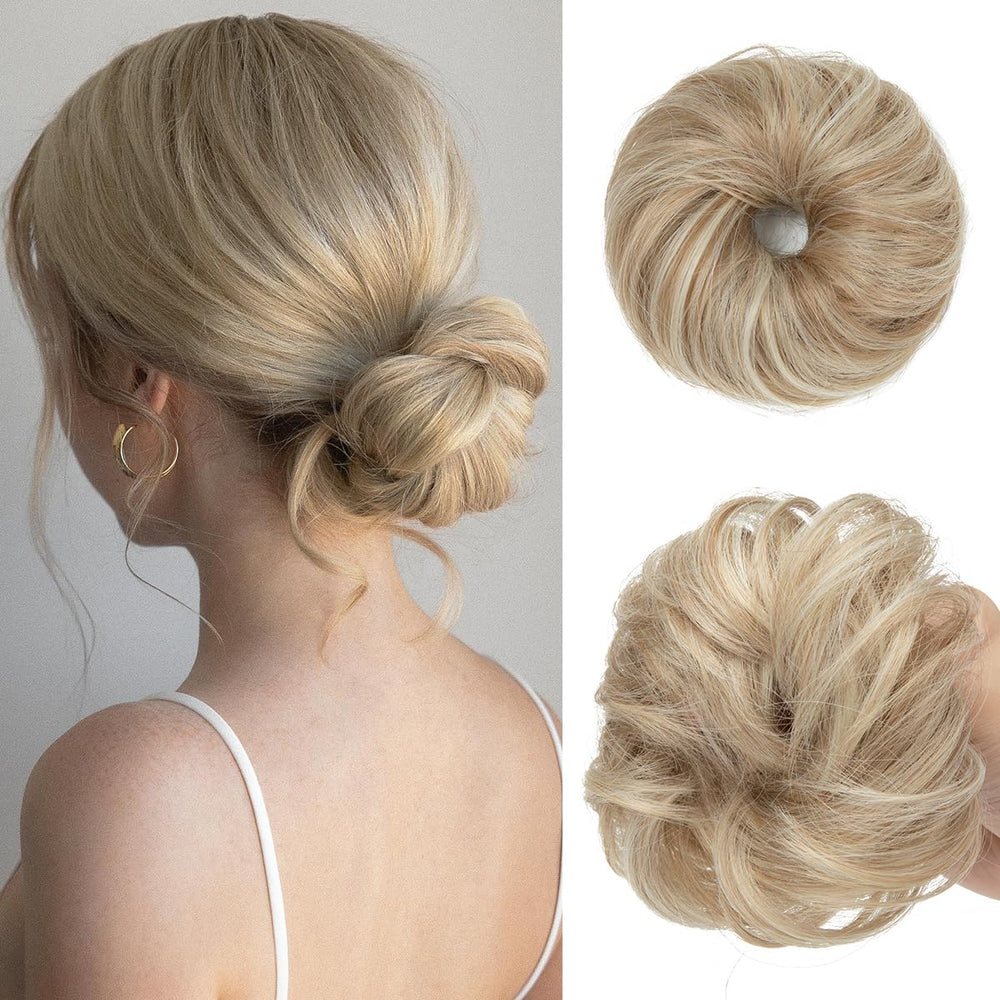 CJL HAIR Sunny Blonde 2Pcs messy bun set enhances thin hair with gentle volume