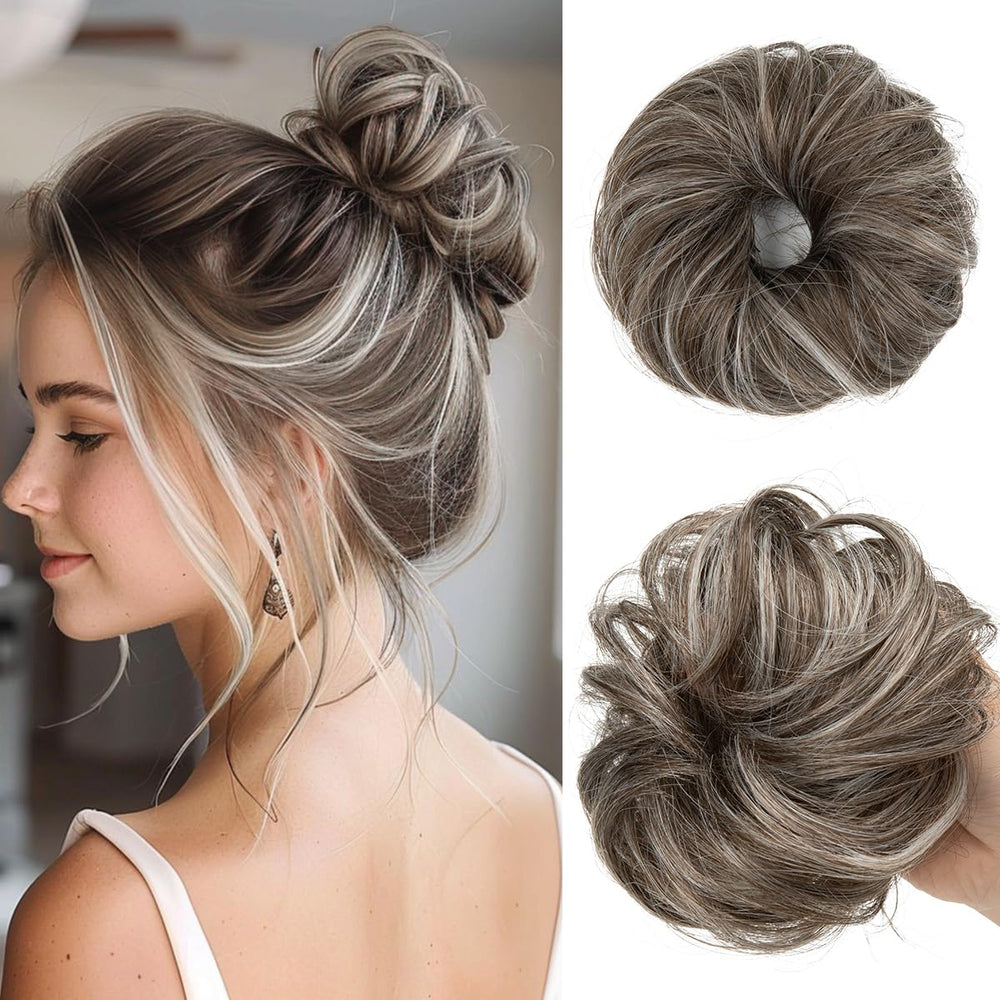 CJL HAIR small cute messy bun in ash grey adds lightweight volume for thin hair.