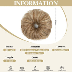 CJL HAIR small messy bun Sahara Beige blends with natural tones for fuller look