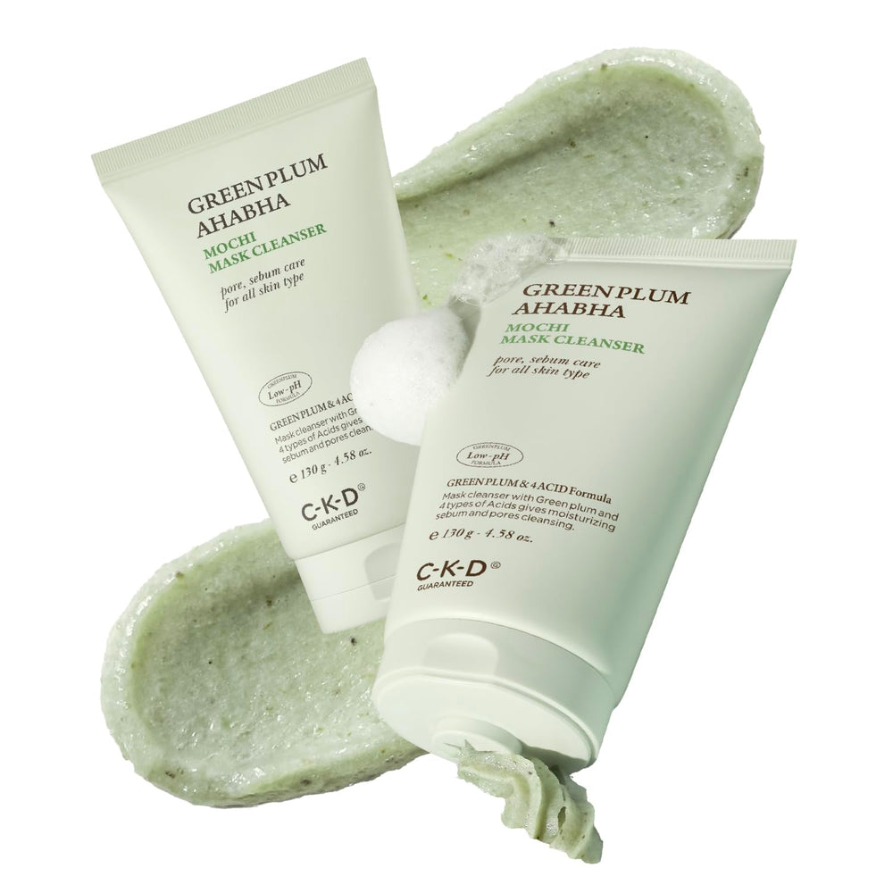 CKD Guaranteed Green Plum clay mask jar showing creamy exfoliating texture