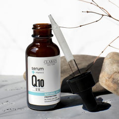 CLARA'S NEW YORK Q10 serum drops pour enables precise, mess-free dosing.