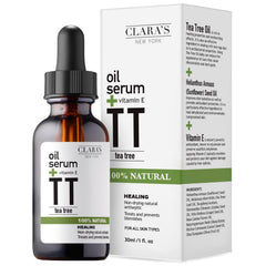 Clara's New York Tea Tree and Vitamin E serum bottle for daily hydration