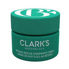Clark's Botanicals Retinol Rescue overnight cream packaging shows travel-friendly 30ml size.