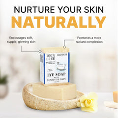 Hands using CLASSYONE Grandma’s Pure Lye Soap Bar for gentle hand cleansing.