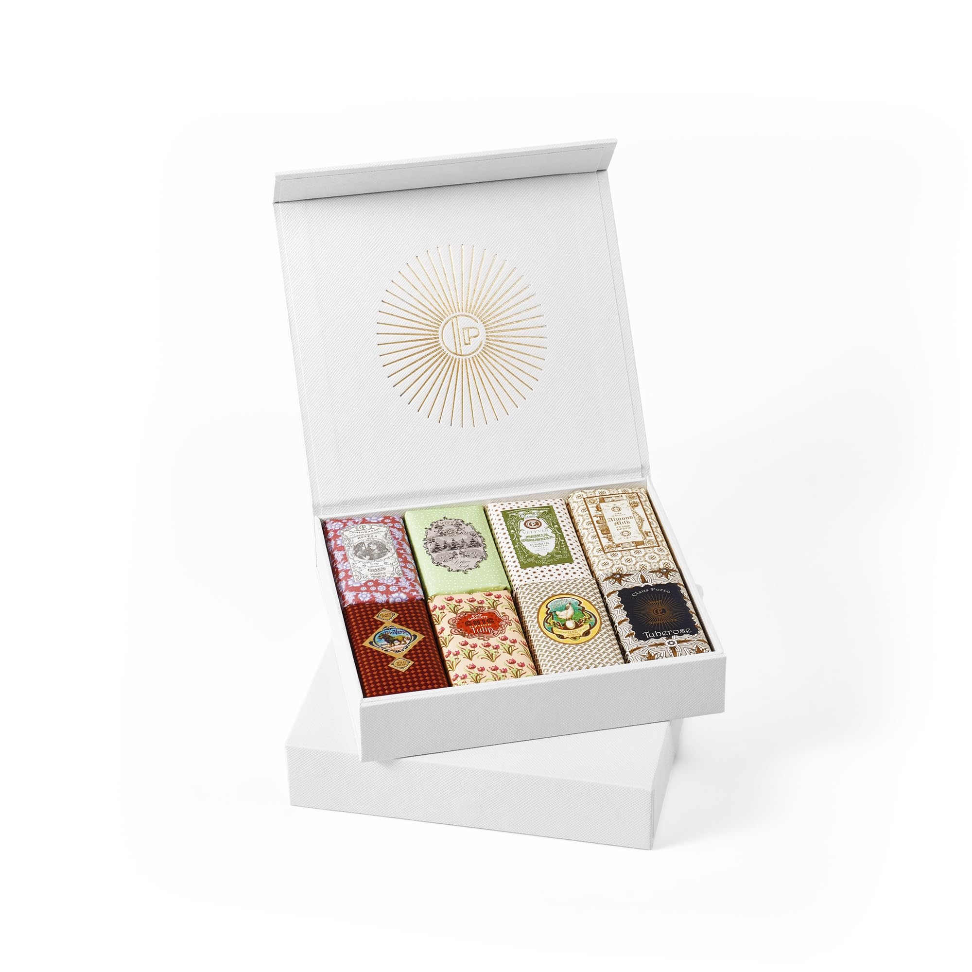 Claus Porto Classico 8 mini soaps box with archival label art for a refined hand washing ritual