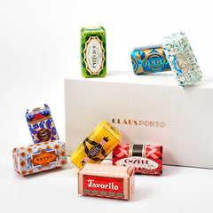 Claus Porto Deco Gift Box closeup textures reveal creamy lather and shea oil care