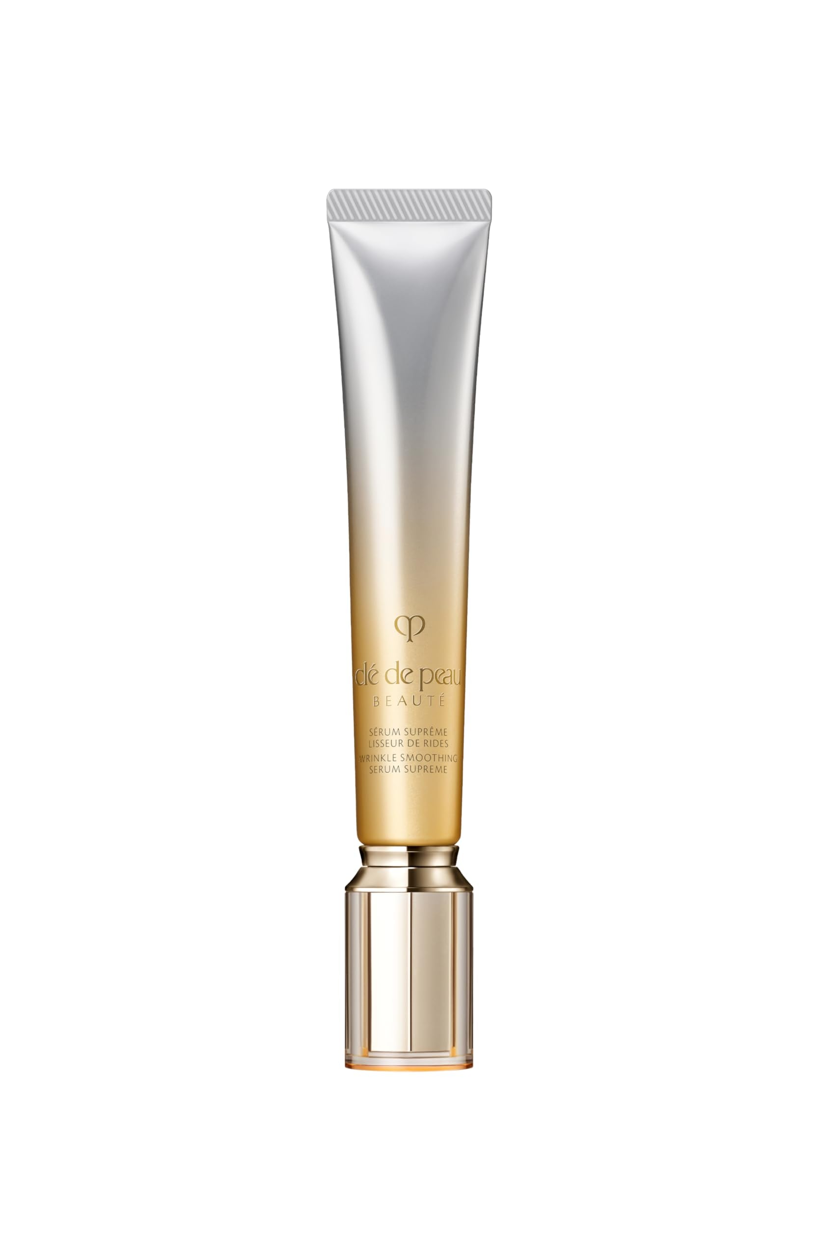 Clé de Peau Beauté Wrinkle Smoothing Serum Supreme bottle promotes hydration for refined texture.
