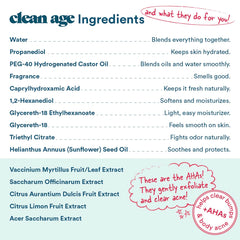 Closeup of Clean Age Waves vegan label highlighting cruelty-free and paraben-free formula