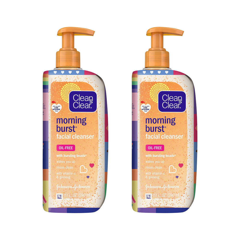 Clean & Clear Morning Burst bottle-front highlights oil-free formula for refreshing daily cleansing.