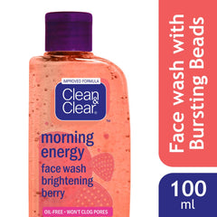 Clean and Clear Morning Energy Berry Face Wash bursting beads closeup brightening dull skin