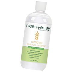Clean + Easy After Wax Remover bottle pour shows a clear, odorless formula for skin.
