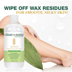 Clean + Easy After Wax Remover with Wheat Germ oil bottle emphasizes nourishing, hydrating care.
