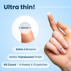 Close-up shows patch absorbing impurities to reduce blemish visibility