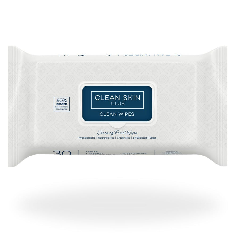 Clean Skin Club XL Premium Face Wipes package close-up for gentle makeup removal.