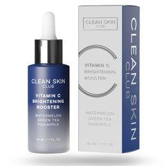 Clean Skin Club Vitamin C Serum bottle brightens and enhances a radiant complexion