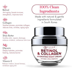 Clear Beauty bottle display emphasizes clean Korean skincare for dry skin.