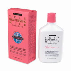 Clear Essence Exclusive Skin Beautifying Milk bottle on shelf for hydrating skin.