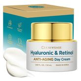 Clear Visage hyaluronic-retinol moisturizer bottle, lightweight hydration for dewy skin.
