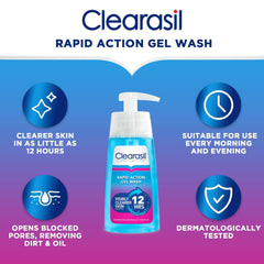 Clearasil Ultra Rapid Action Gel Wash lather on skin demonstrates foaming cleansing to target pores.