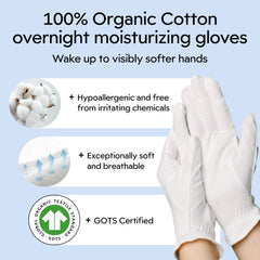 Clearbody Organics gloves worn at night for moisture retention.
