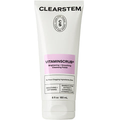 CLEARSTEM VitaminScrub texture closeup highlighting gentle exfoliation with bamboo particles.
